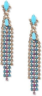 Drop Earrings With Turquoise Stone and Multi-colored Rhinestone Chain Chandelier