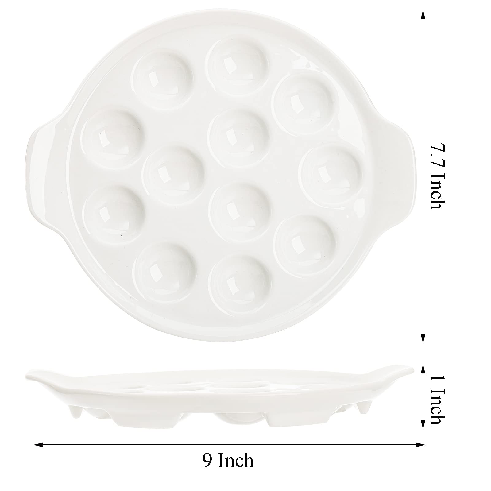 Okllen Lot de 4 assiettes Escargot en céramique avec 12 trous et poignées, 22,9 cm, plats à pied pour fruits de mer, escargot, plats de cuisson blancs pour la maison, la cuisine, le restaurant,