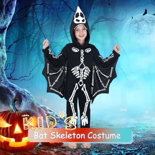 Sincere Party Glow in the Dark Bat Costume Bat Hooded Jumpsuit with attached Wings for Kids M(5-7), Gid Bat Costume - Image 2