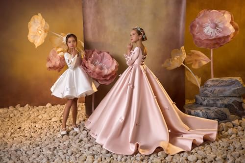 Girls Pageant Dresses Flower Girl Dresses Satin with Bow Knot Birthday Party Little Proms Girls Ball Gown4
