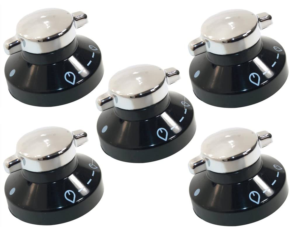 LAZER ELECTRICS Flame Control Knob for Stoves Gas Hob Oven Cooker (Pack of 5, Black/Silver)