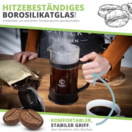 Oliver's Kitchen® French Press 1 liter - Eleganter Kaffeebereiter aus Glas - Kaffee Maschine für authentischen Kaffeegenuss - Hitzebeständig und praktisch 6