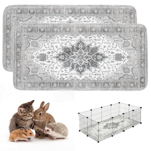 Image of Washable Guinea Pig Pee Pads,Absorbent Reusable Guinea Pig Cage Liners,Waterproof,Leak-Proof & Non-Slip Potty Pads for Small Animals Rabbit Hamster Rat.(Gray Floral,24 inchx48 inch)