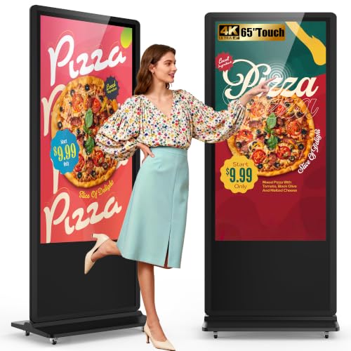Image of HARZHI 65 Inch Digital Signage Kiosk 4K UHD Touchscreen, Floor Standing Digital Signage Display, Indoor Advertising Display Screen with Android OS, CMS Publishing System, HDMI /USB /WiFi