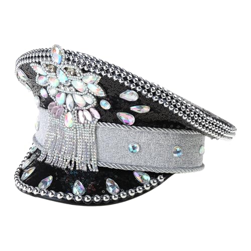Chapeau de capitaine strass et lunettes vertes pour briller en discothèque