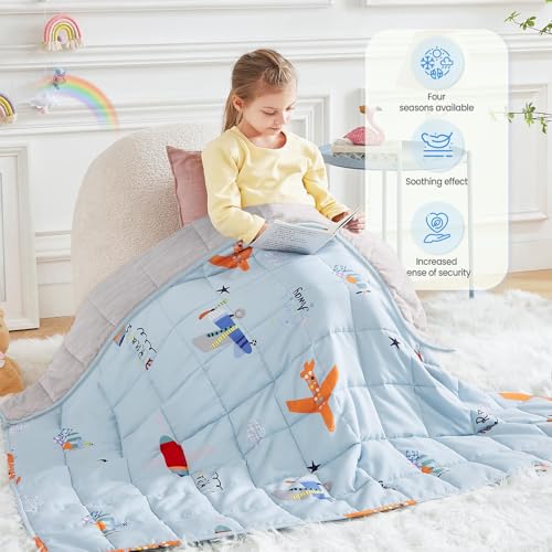 HOSUKKO Weighted Blanket - 5 lbs Cooling Blue Airplane Heavy Blanket - Small Size Breathable Blanket for Hot Sleepers(36 * 48 inches, 5 lbs) - Image 3