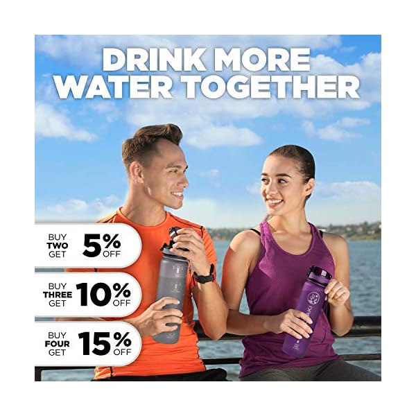 Cactaki 32 oz Water Drinking Bottle with Time Marker, Straw & Strap - Stay Hydrated - Hydration Tracker & Reminder to Drink - Daily & Hourly Measurement Markings - Leak Spill Proof & BPA Free - Grey