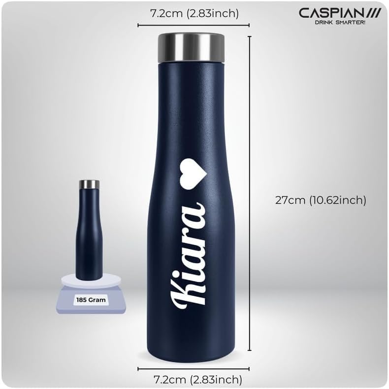 Caspian Aqua Customised Stainless Steel Water Bottle 1L, with Logo Print - Personalised Water Bottle with Your Name Print for Kids Girls Boys Office School Gym- Perfect for Corporate Gifting R-Blue