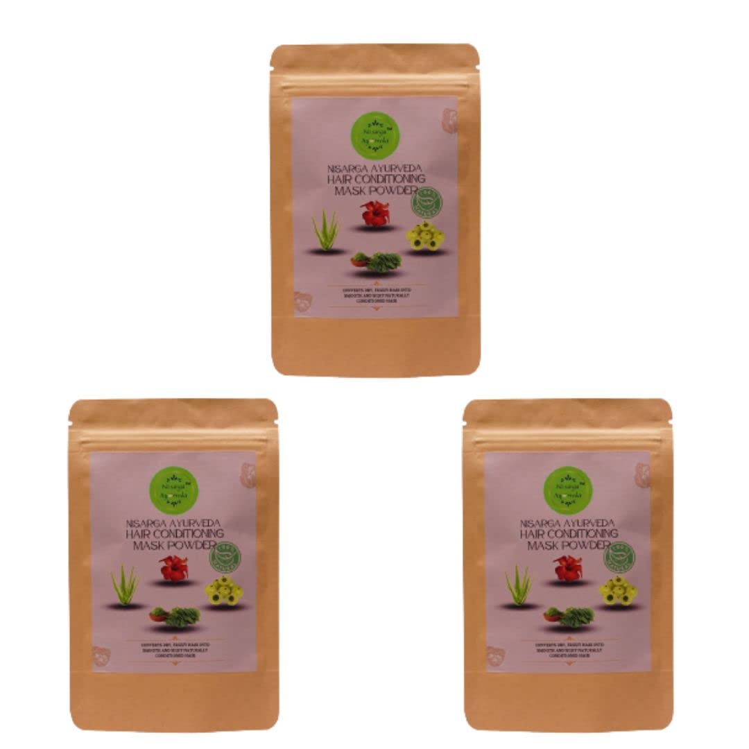 Hair Conditioning Hair Mask Powder for Dry and Frizzy Hair into Smooth and Silky, 100 Gm -Nisrga Ayurvedic (Pack of 3)-image-44