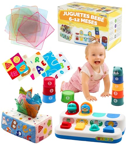 Juguetes Bebe 6-12 Meses Montessori para Estimulación Temprana | Juguetes Bebe 1 Año con Guias y Vídeos Educativos de 0-12 Meses | Cubos apilables Causa-Efecto Caja pañuelos | Regalo Montessori 1 año Juguetes Bebe 6-12 Meses Montessori para Estimulación Temprana | Juguetes Bebe 1 Año con Guias y Vídeos Educativos de 0-12 Meses | Cubos apilables Causa-Efecto Caja pañuelos | Regalo Montessori 1 año