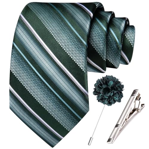 Image of Hi-Tie 63 inches Striped Paisley Extra Long Ties for Men Silk Necktie with Lapel Pin Tie Clip Big and Tall Men Formal Wedding