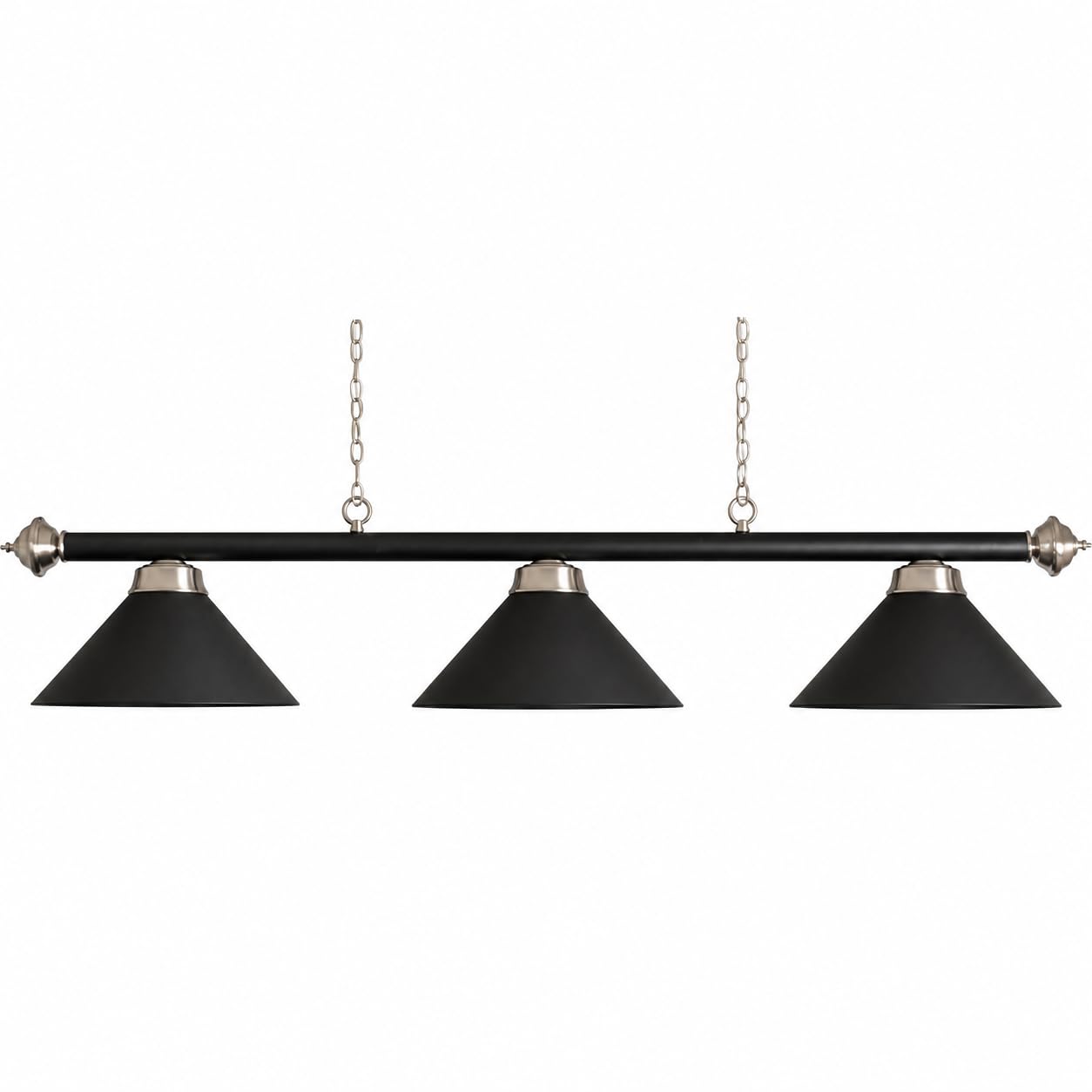 John West Billardlampe 3 Schirme Mattschwarz 150 cm | Leuchte für 7ft & 8ft Billardtische, E27, Metall, Schwarz, Stahldetails