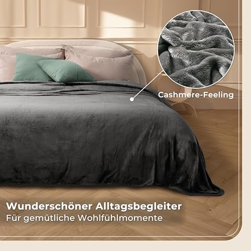 Gräfenstayn® Kuscheldecke Cashmere-Feeling - super weich & flauschig - Dicke & warme Fleecedecke - kuschelige Sofadecke, Wohndecke, Tagesdecke - Überwurf Decke Sofa Couch (Anthrazit XXL 220x240 cm)