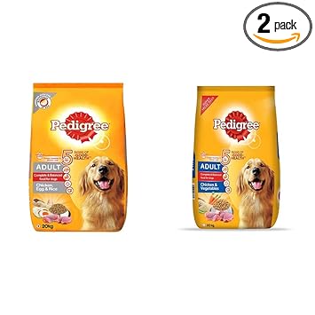 Pedigree Adult Dry Dog Food (High Protein Variant) ? Chicken, Egg & Rice, 20 Kg Pack and Adult Dry Dog Food, Chicken & Vegetables, 20kg Pack