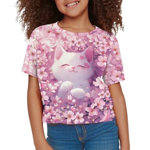 Image of Girls Fashion Crewneck Tee Shirts Casual Short Sleeve Crop Top Summer Outfits 5-14 Years Old