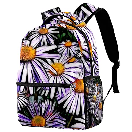 Sac à dos de voyage fleurs printanières blanc et jaune avec filet gourde