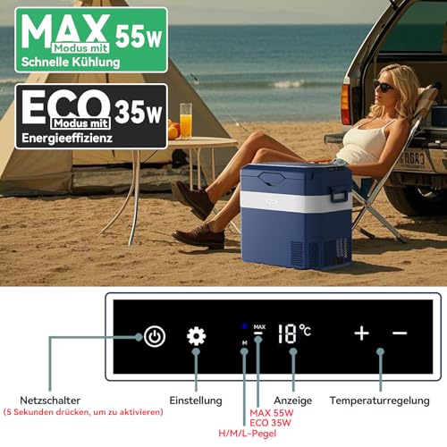 BINGI Kompressor Kühlbox 38 Liter Tragbarer Auto-Kühlschrank 12/24V DC und 230V AC Mini Gefrierschrank für Auto, LKW, Camping, Wohnmobil und Zuhause (15℃ bis -18℃)
