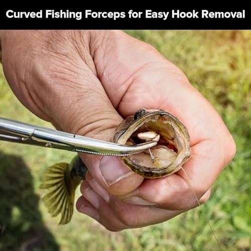 Realure 3 Pcs Portable Fishing Pliers Set with Lanyard, Include Curved Fishing Forceps, Disgorger Fishing, Multi Pliers Tool for Hook Remover, Split Ring, Fishing Gift for Men, Stainless Steel, Black - Image 6