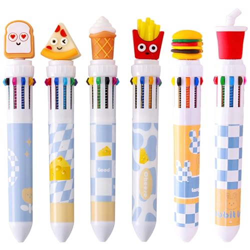 JKJF Lot de 6 stylos à encre gel 10 en 1 - Style alimentaire - Rétractables - Pour hamburger, cola, glace, pain, pizza, frites, encre - Pour l'école, le...