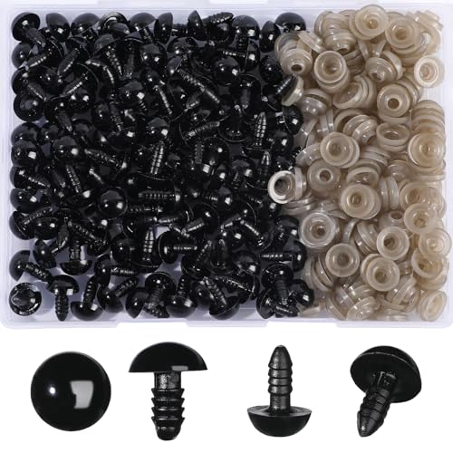 L-LWEIK 320Pcs 12mm Safety Eyes for Crocheting Amigurumi Craft Doll Eyes for Crochet Animals with Washers Stuffed Animal Eyes for Plush Toy Bear Doll Making Supplies