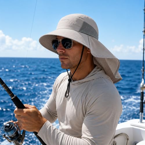 Image of Palmyth Fishing Hat Wide Brim Sun Hat with Neck Flap & Sunglasses Storage