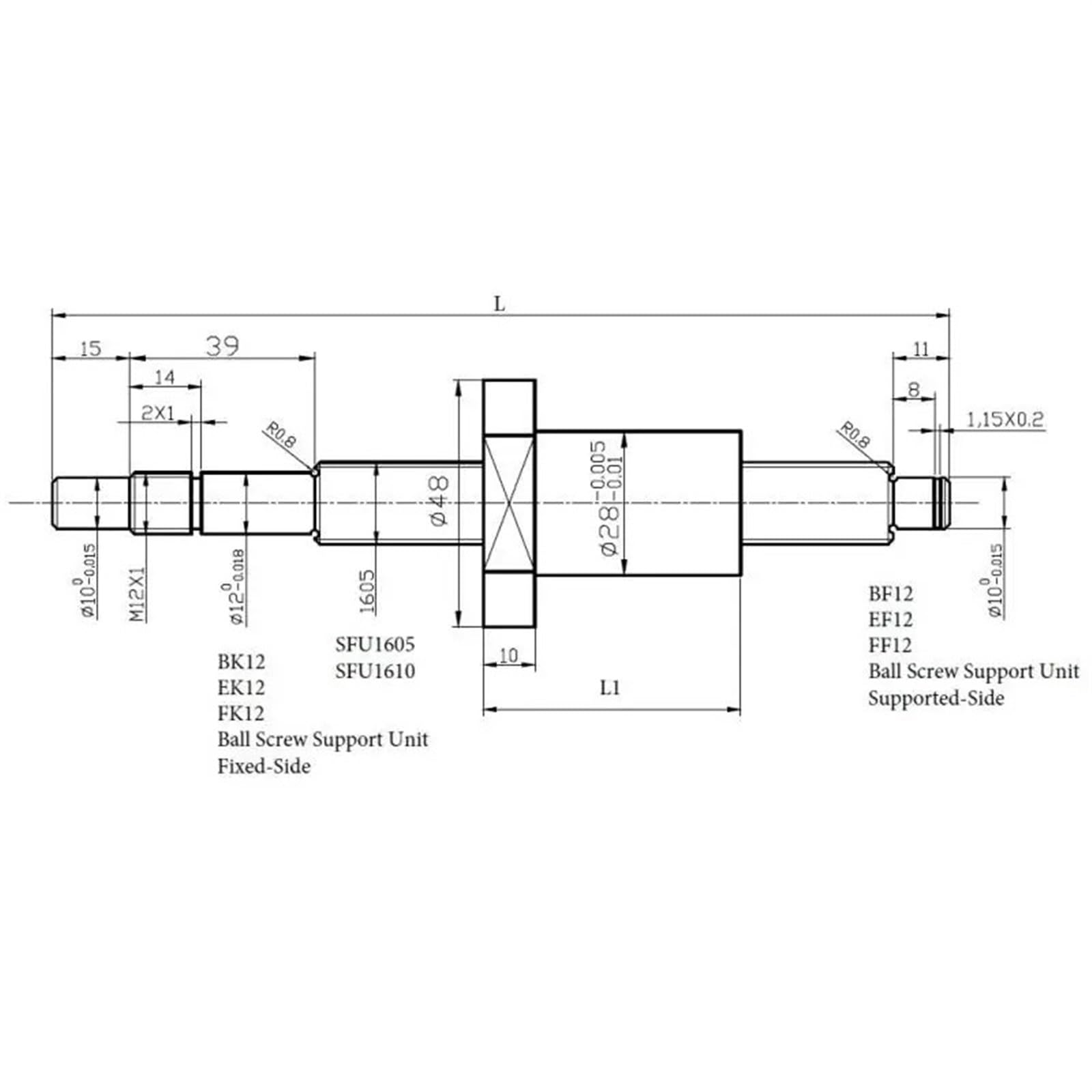 Metal Ball Screw nut end Processing Ball Screw SFU1605 L= 1000mm 1050mm 1100mm 1150mm Ball Nut Ball Screw End Machined CNC(1000mm)