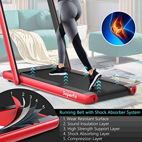 Image of Goplus 2 in 1 Folding Treadmill with Dual Display, 2.25HP Superfit Under Desk Electric Pad Treadmill, Installation-Free, Blue Tooth Speaker, APP Control, Remote Control, Walking Jogging for Home