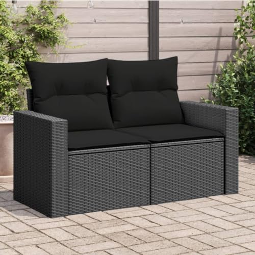 Myheimly Gartensofa mit Kissen 2-Sitzer Schwarz Poly Rattan Schwarz...