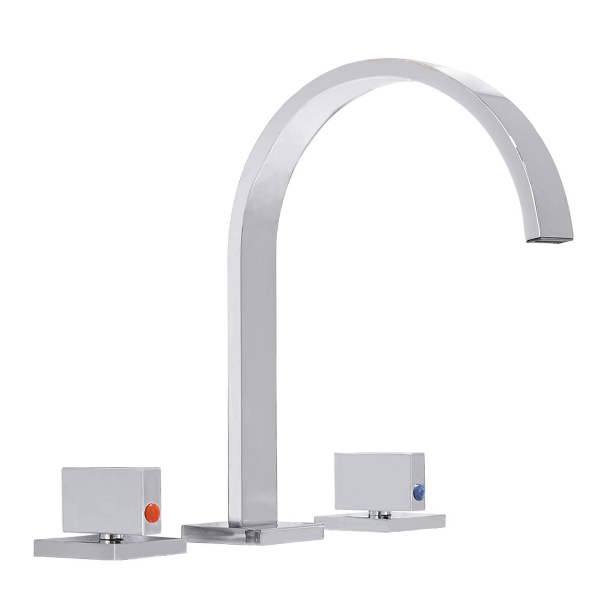 Homevacious Widespread Bathroom Sink Faucet Chrome 2 Handles 3 Holes 8-16 Inch Waterfall Bath Lavatory Modern Faucets Long Spout Deck Mount Ceramic Valve Basin Deck Mount Commercial Mixer Tap Hose