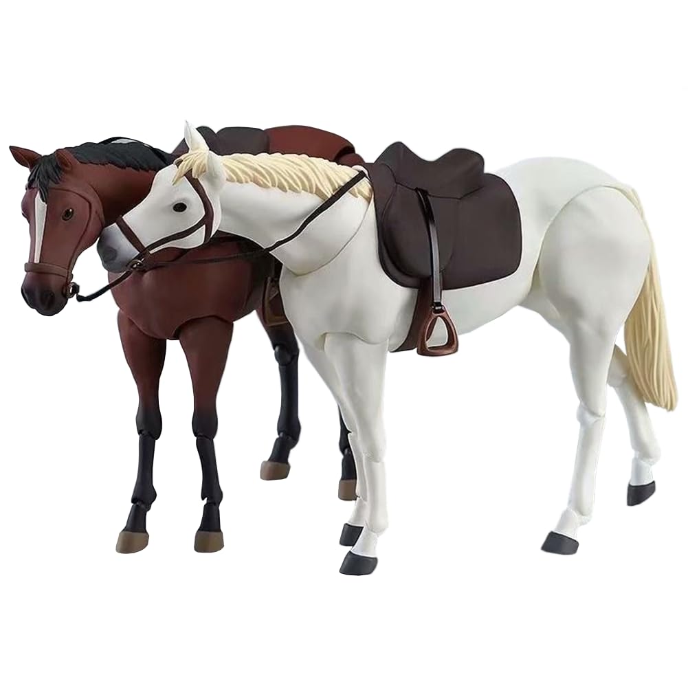 Jiumaocleu 1/12 Scale Horse Action Figures Model, 20cm Brown and White Horse Super Action Statue Collection Animal Figurine Desktop Decoration