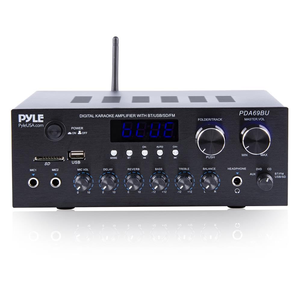 Wzmacniacz HiFi z Bluetooth, 2 kanały 300 W, USB, SD, AUX, FM, wejścia mikrofonowe