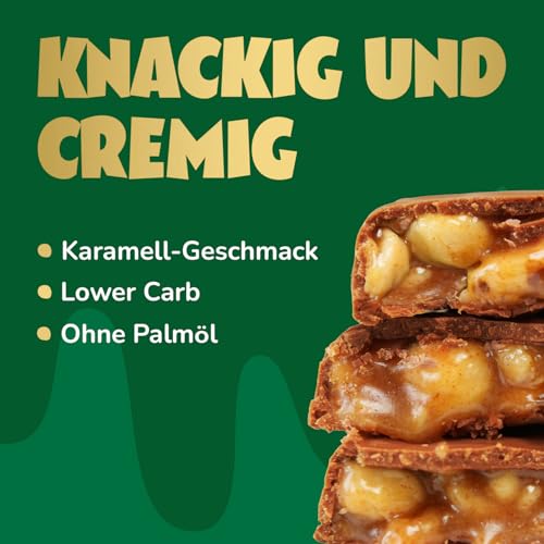 ahead Hazelnut Caramel Schokoriegel | 12x 35g Schokoriegel ohne Zuckerzusatz | 1,9 g Zucker pro Riegel | Knusprige Haselnüsse & Karamellgeschmack | Low Carb Süssigkeiten Ohne Palmöl