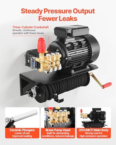 Image of VEVOR Electric Pressure Washer Pump Kit, 1950 PSI, 3.2 GPM, Triplex Power Washer Pump with 5 HP Motor 240 V, Includes Wall Mount Bracket, Spray Gun, Wand, Hose, 5 Nozzles, for Washing Cars, Gardens
