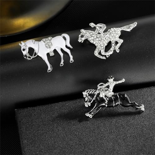 Image of Dreuyet Horse Brooch Pin Horse Racing Suit Lapel Pin for Women Men Rhinestone Antique Gold Horse Animal Brooch Clothing Outfits Accessory Jewelry