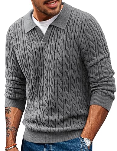 PJ PAUL JONES Mens Sweater V Neck Cable Knit...