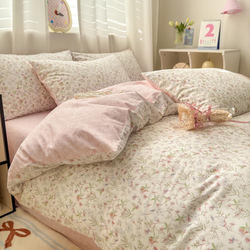 Bettwäsche 200x200 Baumwolle Rosa Weiß Blumen Klein und 2 Kissenbezug 80x80 – Ansicht 5