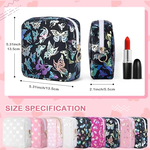 Image of Likesing Period Bag Pouch, Leather Sanitary Napkin Storage Bag for Girls Womens, Portable Sanitary Napkin Period Pad Pouch Bag for Purse (Black-Dancing Butterfly)