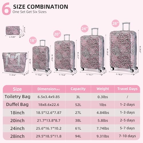 Image of LARVENDER Luggage Sets 6 Piece, Expandable Luggage Hardside PC+ABS Leopard Suitcase Sets with Spinner Wheels TSA Lock, Lightweight Rolling Suitcase for Men and Women, Leopard Pink