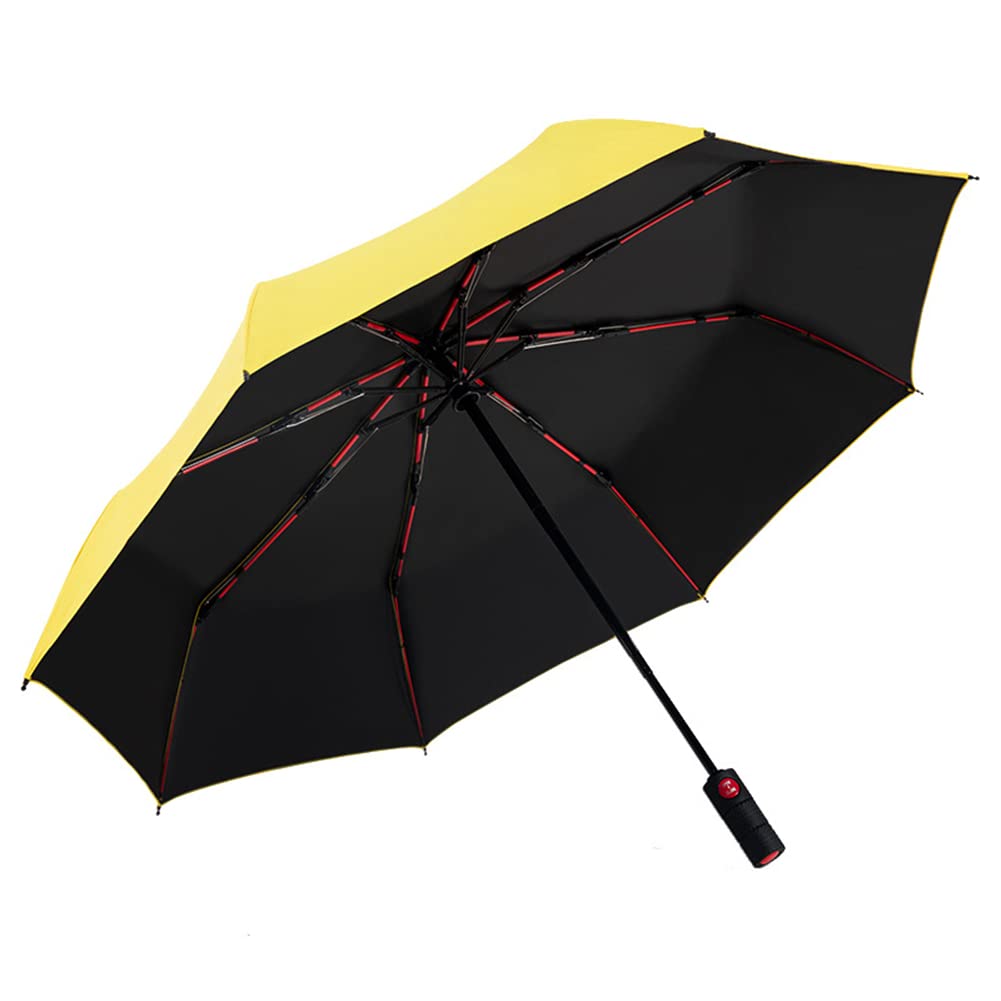 LDLD Umbrella,Windproof Compact Folding Umbrella with Anti-ultraviolet Coating Fiber Skeleton Automatic Travel Umbrella,Yellow