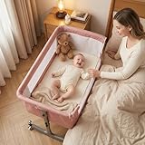Makamsui 4 en 1 Lit bébé jusqu'à 10 kg Cododo, lit cododo reglable Hauteur, Berceau a Bascule avec Table a Langer moustiquaire Rangement Bebe, lit Nouveau ne Roulant securise (Rose)