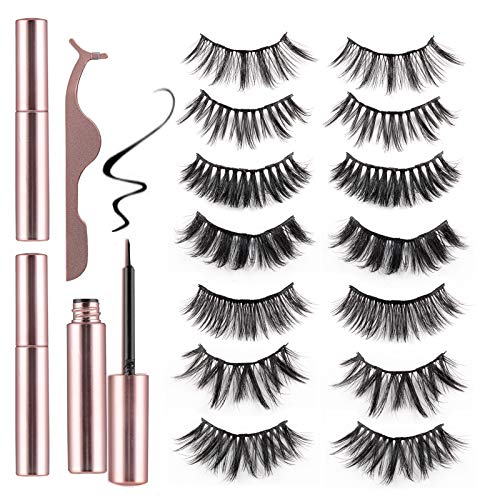 miaowang 3D Magnetic Eyelash Set 10 Pairs, 3 Bottles of Magnetic Eyeliner, Thick Black