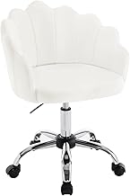 WOLTU Home Office Chair, Dressing Table Chair with Petal Backrest, Swivel Chair with Wheels, Height-Adjustable Desk Chair, for Study, Bedroom, Velvet, Cream White