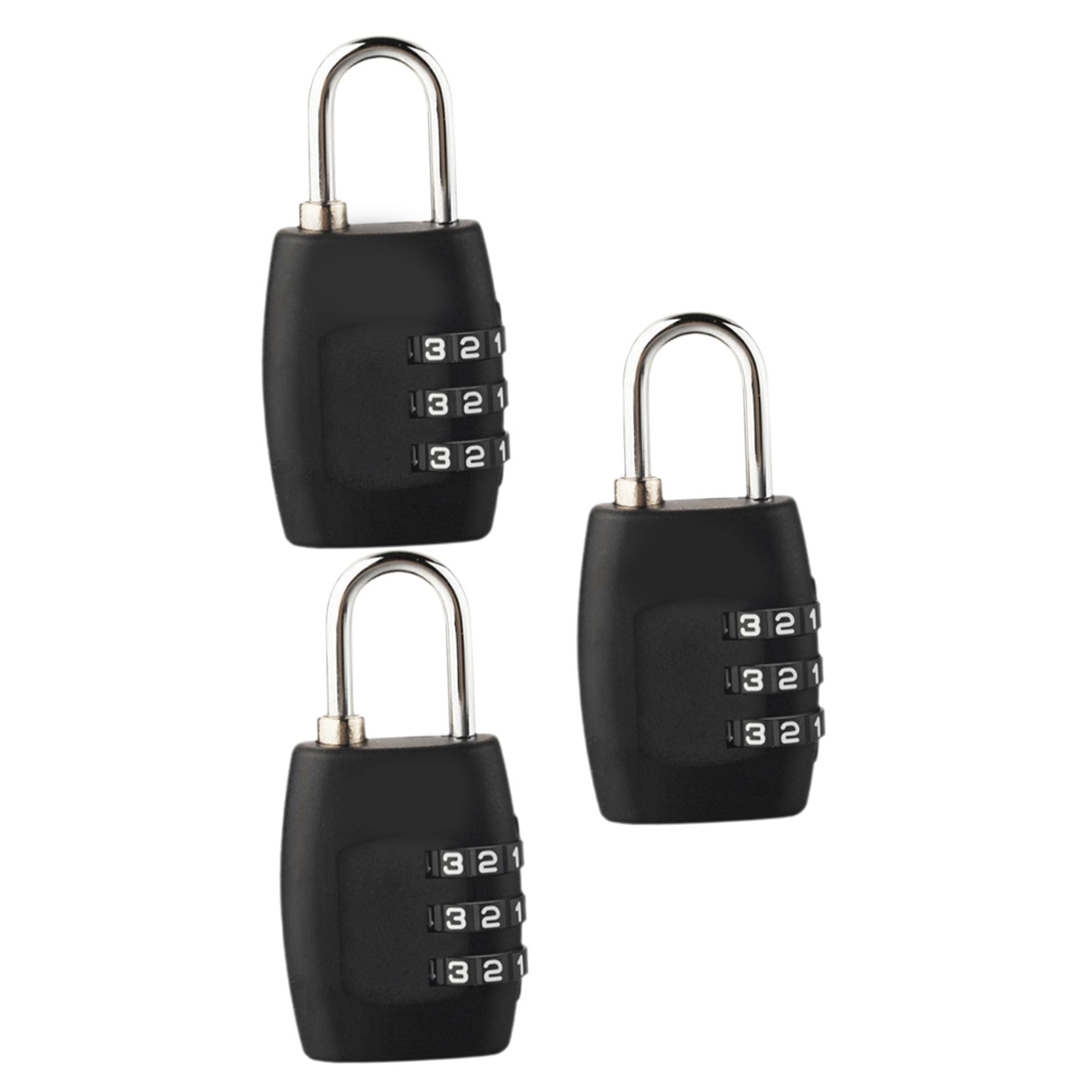 Lucchetto con Codice per Bagagli a 3 Numeri, 3 Pezzi Nero | PC e Acciaio, Impostazione Password, per Zaini e Borse, Uso Viaggio, Semplice e Moda