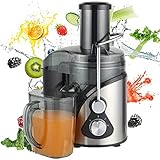 800W Entsafter, Entsafter FüR Obst Und GemüSe,Zentrifugal-Entsafter Mit 65 Mm Breiter öFfnung, Edelstahl-Zentrifuge Mit 2 Geschwindigkeiten,Bpa-Freier,NäHrstoffreicher Obst GemüSesaft,Silver