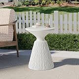 Koncemel Outdoor Side Table - Lightweight Small Round Concrete Accent Table for Patio - Modern Decor