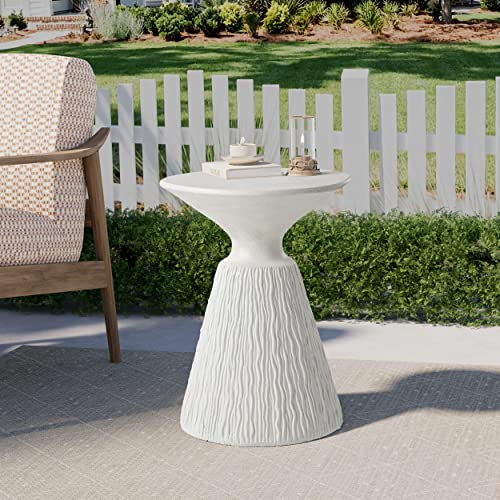Koncemel Outdoor Side Table - Lightweight Small Round Concrete Accent Table For Patio - Modern Decorative 15" Stone Plant Stand For Indoor And Outdoor Use - Cream #TOP21