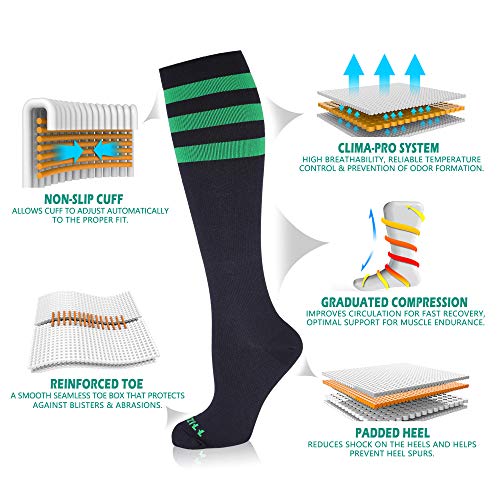 NEWZILL Medical Compression Socks for Women & Men, 20-30 mmHg Knee-High Support for Circulation, All-Day Comfort for Work Travel Running Cycling and Fitness Black/Green S/M - Thumbnail 3