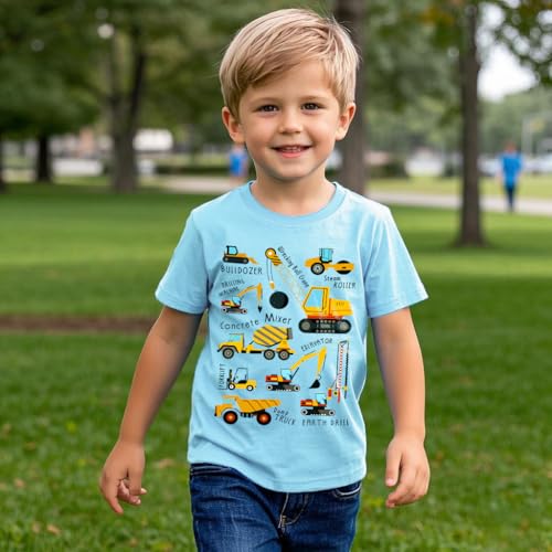 Image of Kids Short Sleeve Tees Toddler Crewneck T-Shirts Boys Girls Dino Raccoon Excavator Silly Goose Flower Girl Tops 2-7 Years