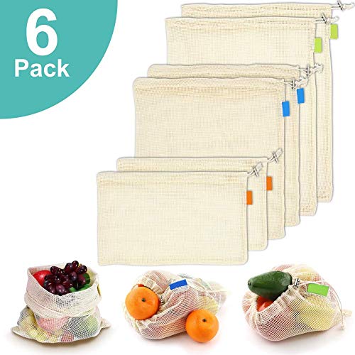 COMLIFE 6PCS Shopping Net,Cotton Fruit and Vegetable Bags Reusable Plastic Free Fruit Bag Bread Bag Nut Bag Cotton Bag for Grocery Shopping/Outdoor Packing/Warehouse
