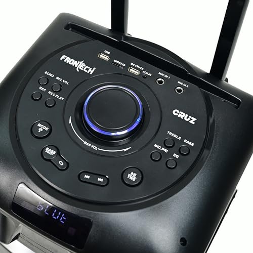 Image of FRONTECH Cruz TWS Wireless Bluetooth 100W 5.0 Trolley Speaker with RGB Lights, Wireless Mic, Up to 5.5 Hours Playtime, 1.0 Channel (Black, SW-0205)